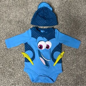 Disney Baby Finding Dory Long Sleeved Toddler Bodysuit With Hat 3-6 Months